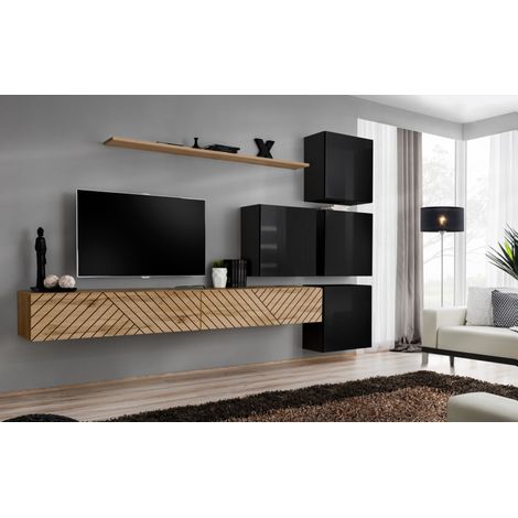 Ensemble de 7 meubles muraux "Switch IX " pour TV en bois - Beige et Noir - L 310 x H 200 x P 40 cm - Livraison gratuite