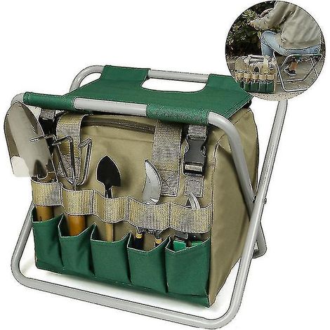 Werkzeugtasche, Stuhl, Gartengeräte-Set mit Klappsitz, klappbarer Gärtnerstuhl mit Werkzeugen (1/4)