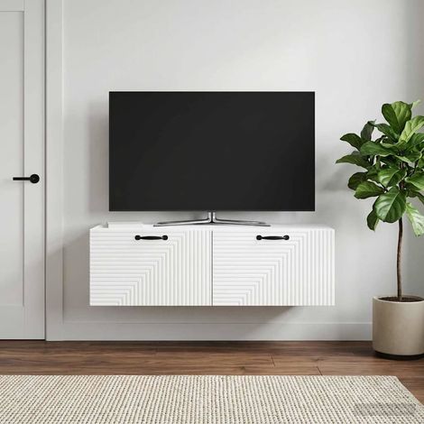 vidaXL Meuble TV mural Blanc 98 x 41 x 30 cm Bois d'ingénierie (1/5)