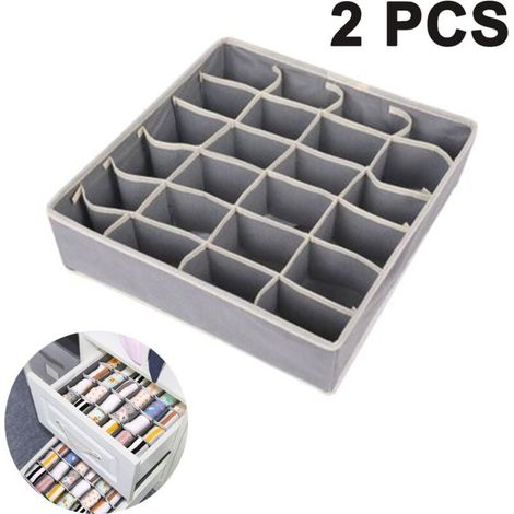 Lot de 2 boîtes de rangement pour sous-vêtements et autres petits accessoires, séparateurs de tiroirs pliables à 24 cellules pour le rangement de chaussettes, écharpes, soutiens-gorge, gris (1/5)