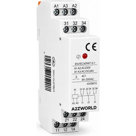 Relè Intermedio Modulare AC230V AC/DC24V, per Guida DIN, Indicatore LED, 1 Modulo, Contatti SPDT, per Automazione Quadri Elettrici (3X8A)
