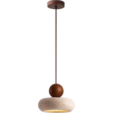 Suspension japonaise Wabi-Sabi ronde vintage avec abat-jour en pierre naturelle D15xH11cm (1/5)