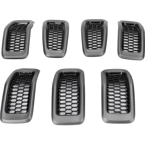 Frontgrill für Jeep Cherokee 2014-2018, Ersatzgrillrahmen, 7-teiliges Set, Stoßstangenverkleidung, ästhetische Modifikation, Autozubehör, schwarz, SUV-kompatibel. (1/5)