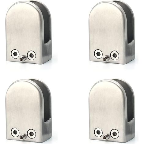 Juego de 4 abrazaderas de vidrio de acero inoxidable 304 - Soporte de vidrio cuadrado - Soporte de vidrio plano ajustable para barandillas de escaleras - Pasamanos pulido - (cuadrado de 10-12 mm)