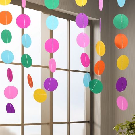 Guirlande décorative suspendue de 4 m de long, composée de cercles en papier aux couleurs de l'arc-en-ciel (sept couleurs). (1/5)
