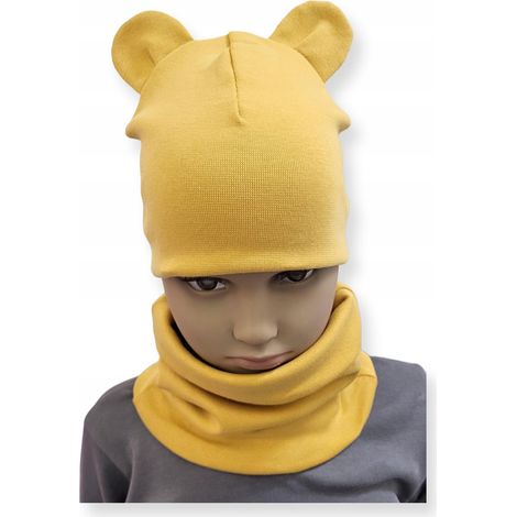 Set CAPPELLO + SCIARPA set bambini con ORECCHIE taglia 52-56 SENAPE