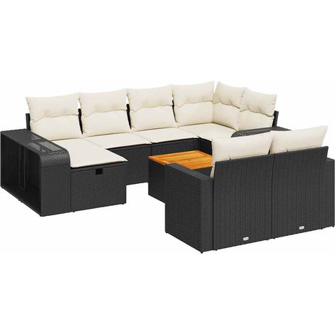 Salon de jardin 11 pcs avec coussins noir résine tressée vidaXL (1/5)