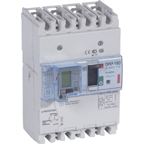 Disjoncteur magnétothermique différentiel DPX³160 pouvoir de coupure 36kA 400V - 4P - 80A - LEGRAND