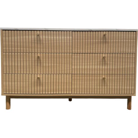 Sideboard mit 6 Schubladen in Holzoptik mit Rillen und Marmor 120 cm BROX