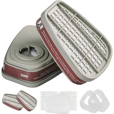 6001 Lot de 2 cartouches filtrantes pour respirateur, 20 cartouches filtrantes en coton blanc, 2 couvercles, anti-poussière, gaz organique, particules chimiques, pour masque à gaz 6100/6200/7501/7502 (1/5)