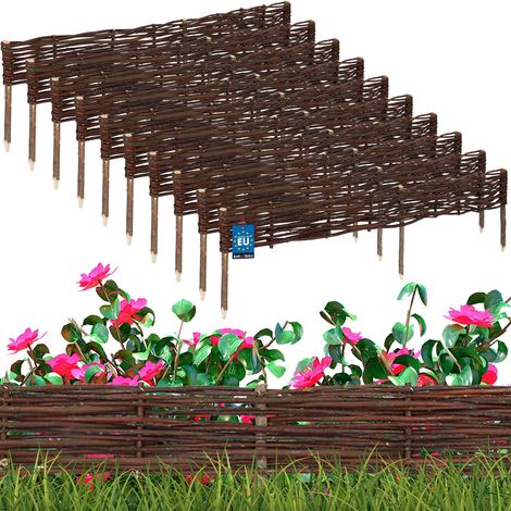 KOTARBAU® Lot de 10 Clôture Bois  - Bordure Jardin Extérieur - 120 x 10 cm - Bordure de Jardin en Osier à Planter - Marron - Cloture en Osier - Décoration Extérieure (1/5)