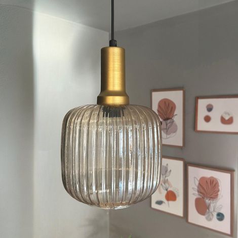 bamyum Mopa Suspension Luminaire Verre Rétro en Metal de 20 cm, Lustre de Salon Vintage, Éclairage de Plafond pour Chambre, Cuisine, Suspension Luminaire Verre, Lampe Suspendue Verre (1/4)