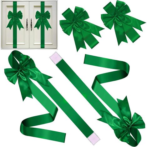 Ensemble de 6 rubans verts pour portes de placard de Noël (8 x 40 pouces) avec couronne de Noël, nœud pour sapin et décorations d'emballage de fêtes (1/5)