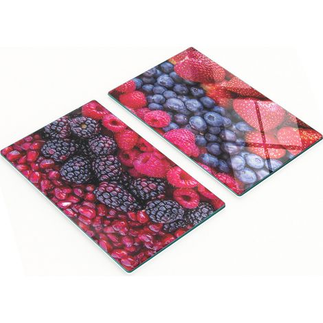 Tablas de cortar de cristal para cocina con estampado de fresas y arándanos, 2 x 30 x 52 cm. (1/5)