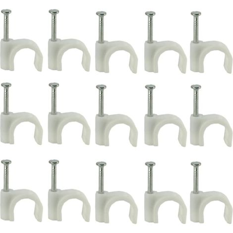 QAZQA Clips de Câble Colliers de Serrage Câble 6 mm, Câble Rond Clips Gestion de Câbles avec Clou, Accroche Cable Mur Attaches Câblesen Acier pour Organiseur Electrique Fil -Blanc 100 Pièces