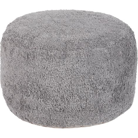 Puf redondo boho peludo moderno de algodón funda extraíble hecho a mano gris Kawai