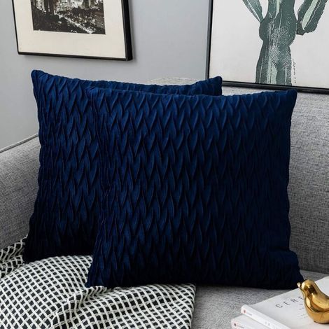 ZOLGINAH Samtkissenbezüge 45x45cm für Wohnzimmersofa, 2er-Set quadratische Kissenbezüge mit einfarbigem Muster, Schlafzimmerdekoration, Marineblau (1/5)