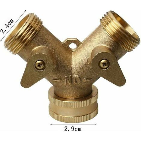 1 Robinet double, Raccord en laiton, Sortie en Y, Filetage 3/4 pouces, Pour machine à laver et jardin (1/3)