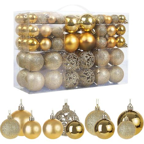 100 boules de Noël dorées en plastique, décorations de sapin de Noël sans boules (1/5)