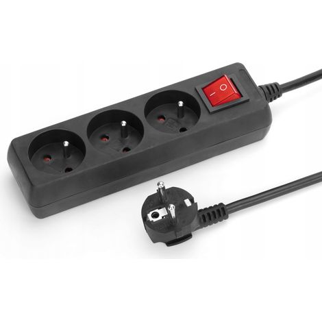 Montis Verlängerungskabel 3 m, 3 Steckdosen, schwarz, IP20, 16 A, 230 V