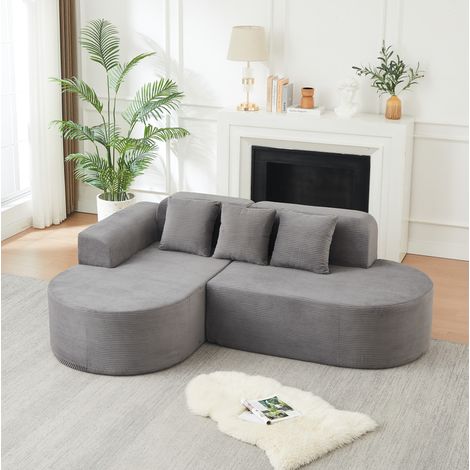 Sofá esquinero de 220 cm en terciopelo acanalado gris con 3 cojines OKMYHOME (1/5)