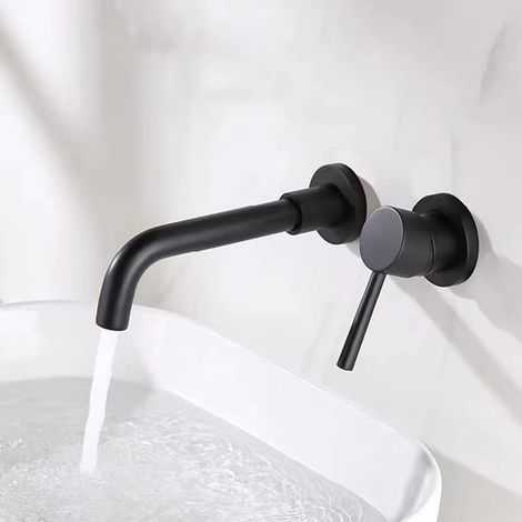 ZOLGINAH Grifo de lavabo negro mate, grifo de pared, grifo frío y caliente, latón, rotación de 360 grados (1/5)