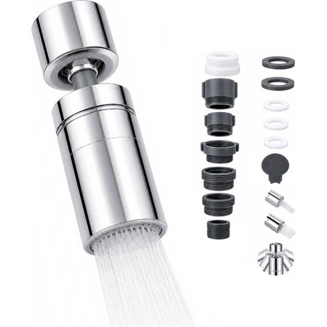 Aérateur de Robinet 360° Pivotant, Embout Robinet Cuisine avec 2 Modes de Jet, Mousseur Économie d'Eau Anti Éclaboussures, Accessoire Universel pour Évier Salle de Bain Lavabo avec Adaptateurs (1/5)