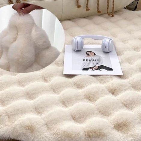 Tapis rond en peluche douce imitation fourrure lapin pour chambre à coucher ou salon – Tapis moelleux près du lit – Couverture d’i (1/4)