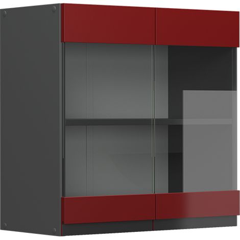 Armario de cocina con vidrio R-Line, Rojo, 60 cm Forma de J, Vicco