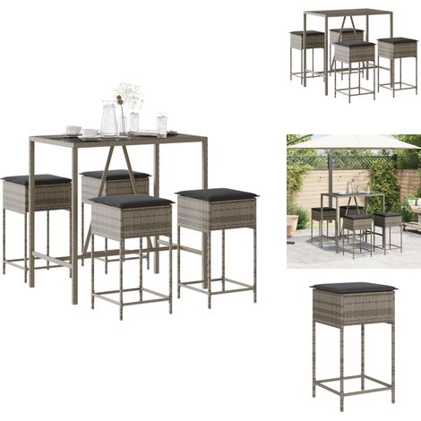 Ensemble de bar de jardin 5 pcs avec coussins gris poly rotin - Salon De Jardin - Set Salon De Jardin - Mobilier De Jardin - Table Basse Jardin - Chaise Lounge (1/5)