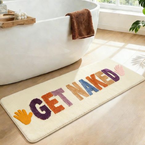Tapis de bain coloré antidérapant 120 x 44 cm lavable Tapis de bain amusant pour douche WC absorbant lettres jaunes colorées (1/5)