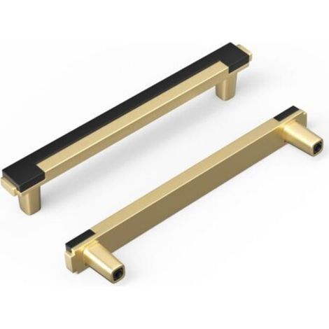 Confezione da 2 maniglie quadrate per cassetti da cucina in lega di zinco, nere e oro, foro centrale da 128 mm