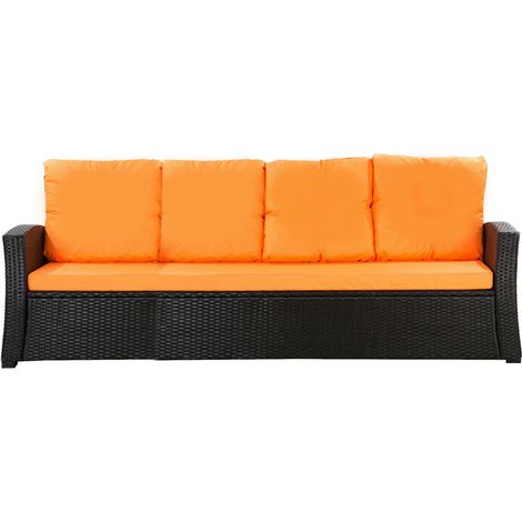 Coussins de canapé de jardin en résine tressée 168x50x7+356x50cm Set de coussins 3 places Lot de coussins de jardin coussins d'extérieur orange