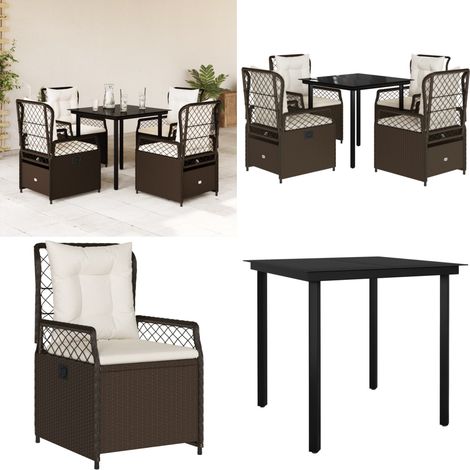 5-tlg. Garten-Essgruppe mit Kissen Braun Poly Rattan - Gartentisch - Gartenstuhl (1/5)