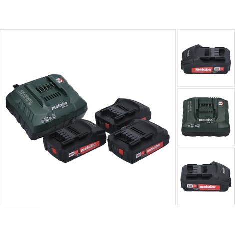 Metabo Basic Set 3x batería Li-Power 18 V 2.0 Ah CAS Li-Ion ( 3x 625596000 ) + cargador ASC 55 AIR COOLED 12 - 36 V ( 627044000 )