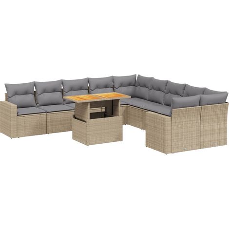 Maison Exclusive - Set de sofás de jardín 11pzas con cojines ratá (1/5)