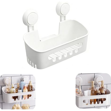 Étagère de douche à ventouses avec rangement amovible et fixation puissante charge maximale 20 kg dimensions 27 x 10 x 19,6 cm pour salle de bain couleur blanche (1/5)