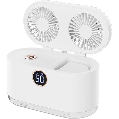 BDD Petit ventilateur Mini ventilateur de bureau avec vaporisateur, ventilateur de bureau portable, 3 modes de vent et 2 modes de brumisation, réservoir d'eau de 400 ml, adapté à la maison et au burea (1/5)