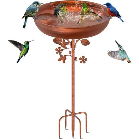 Bain D'oiseaux - 1 Pièce - Métal Cuivre Vintage - Abreuvoir Et Mangeoire - Jardin Extérieur - Hauteur 102 Cm (1/5)