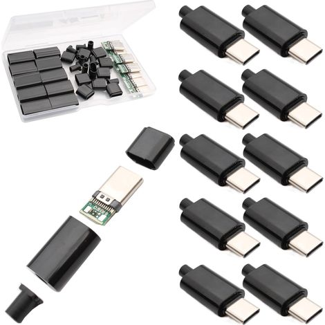 Pack of 10 USB 3.1 Type C male SMT 24-pin connectors, solderable USB AC connector with black housing (1/5)
