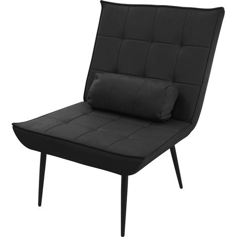 ML-Design Loungesessel Schwarz – Moderner Polstersessel mit Lendenkissen für Wohnzimmer, Retro Design-Sessel mit Metallbeinen, ergonomisch & pflegeleicht, Akzentstuhl