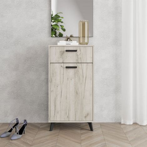 Flurkommode Sezzadio, eine Schublade, 2 Regale, eine Tür, 53,5x35x100,5h cm Eiche Braun (1/5)