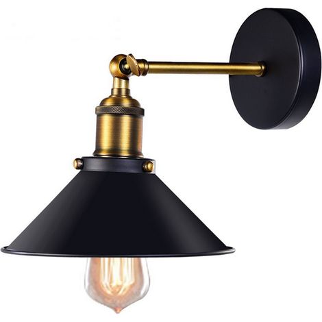 Wandleuchte Metall Eisen Wandbeleuchtung E27 22cm Retro für Wohnzimmer Schlafzimmer Büro Küche Flur (Schwarz)