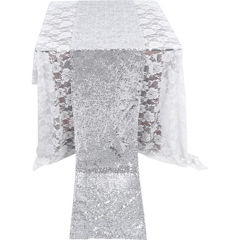 Chemin De Table Paillettes Argentées 275x30cm Décoration Mariage Fête (1/5)