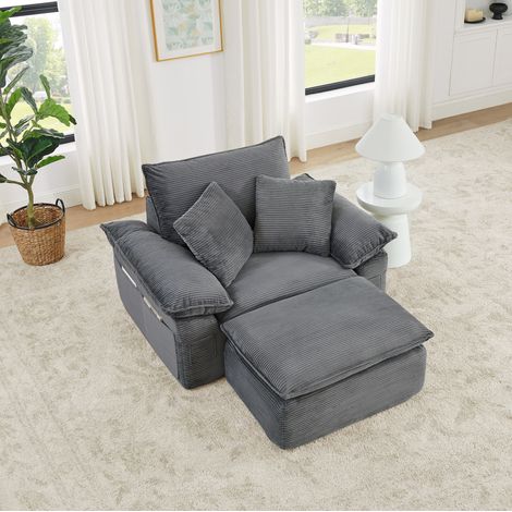 Modulares Cloud-Schlafsofa 1-Sitzer mit Schlaffunktion, Fußhocker, Aufbewahrungstaschen, hellgrau (1/5)