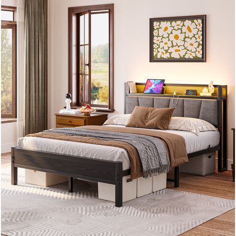 Letto matrimoniale 140x190 cm nero con LED e USB, struttura in MDF e metallo MEUBLIV (1/5)