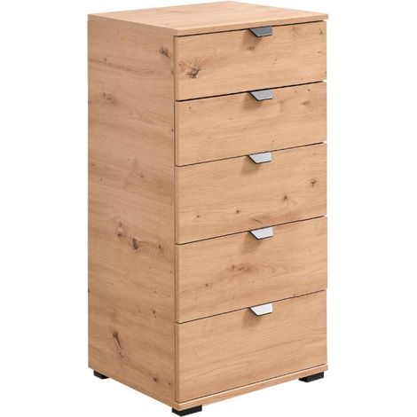 Swiss Cassettiera 5 Cassetti in Rovere Anticato - 45x40x95 cm - Facile da Assemblare (1/5)