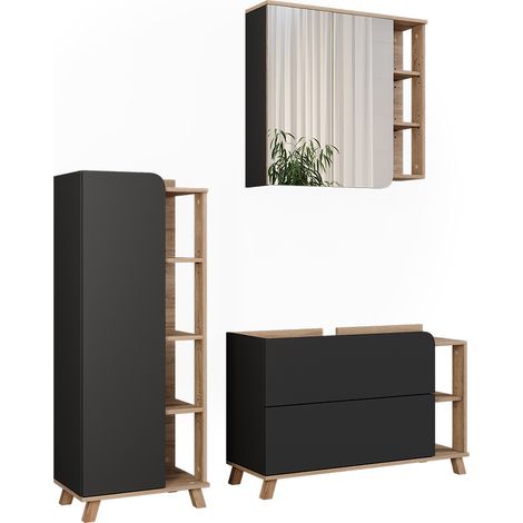Badmöbel-Set Karen, Sonoma/Anthrazit, 3 Teile, Vicco