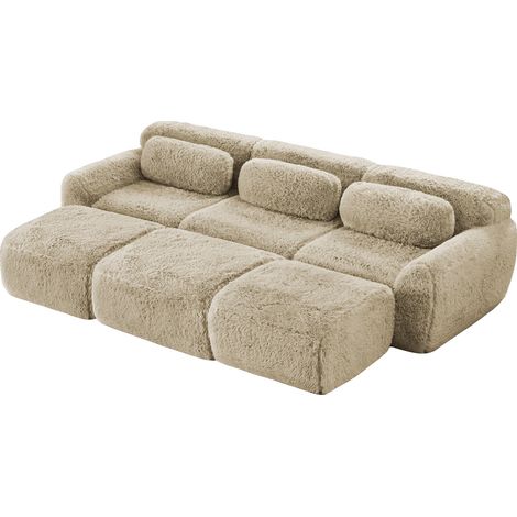 CHICFURN Divano modulare 291x179x73 cm in tessuto peluche beige chiaro, 3 posti, senza montaggio (1/5)