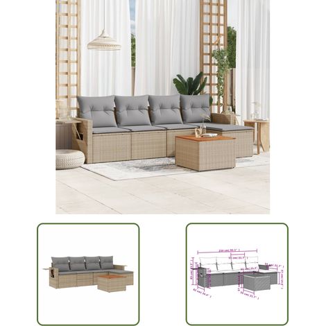 The Living Store Salon de jardin avec coussins 6pcs mélange beige résine tressée - Ensemble Salon De Jardin - Meuble Extérieur - Résine Tressée - Rotin Synthétique - Mobilier De Jardin (1/3)